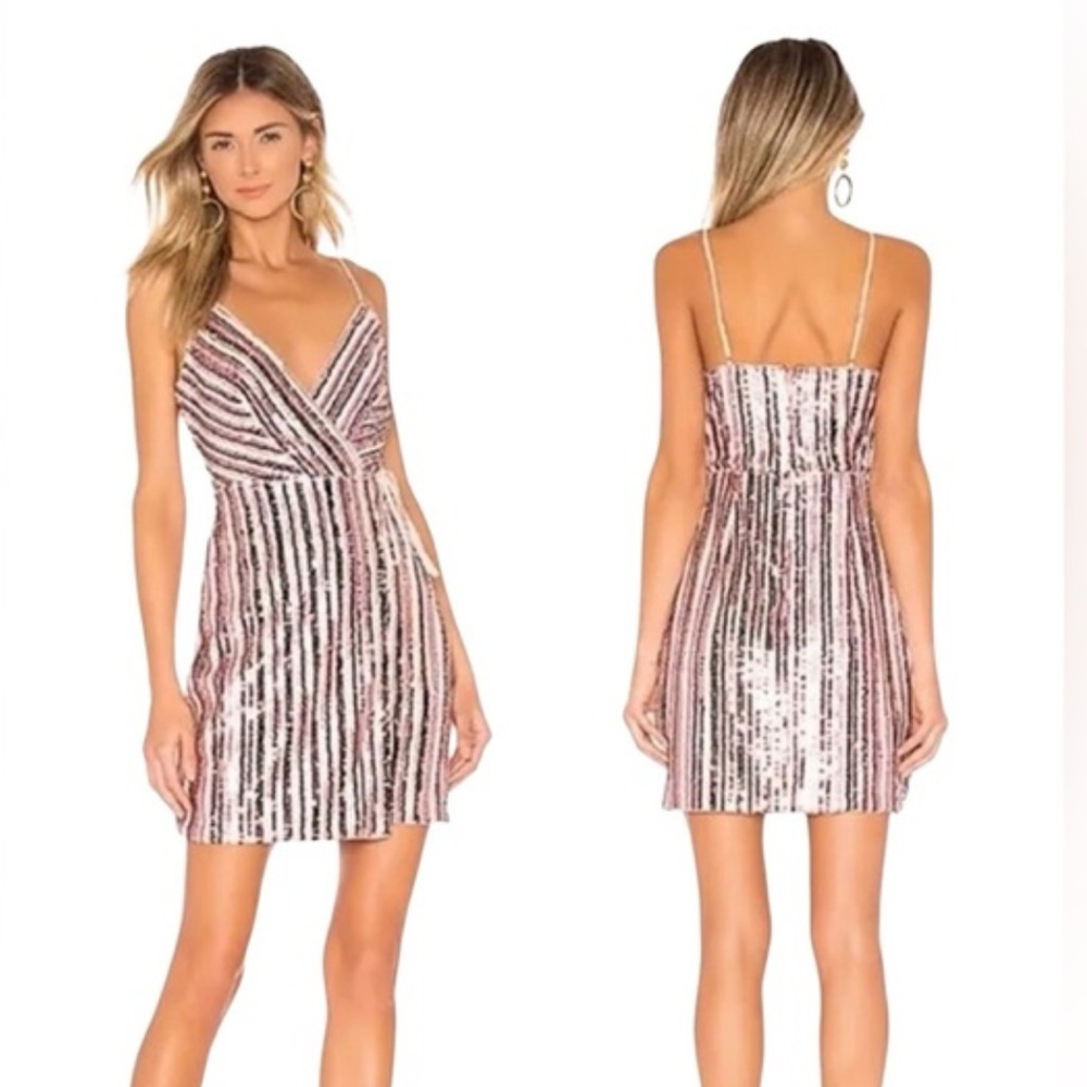 BCBGMAXAZRIA Pink Sequined Wrap Mini Dress